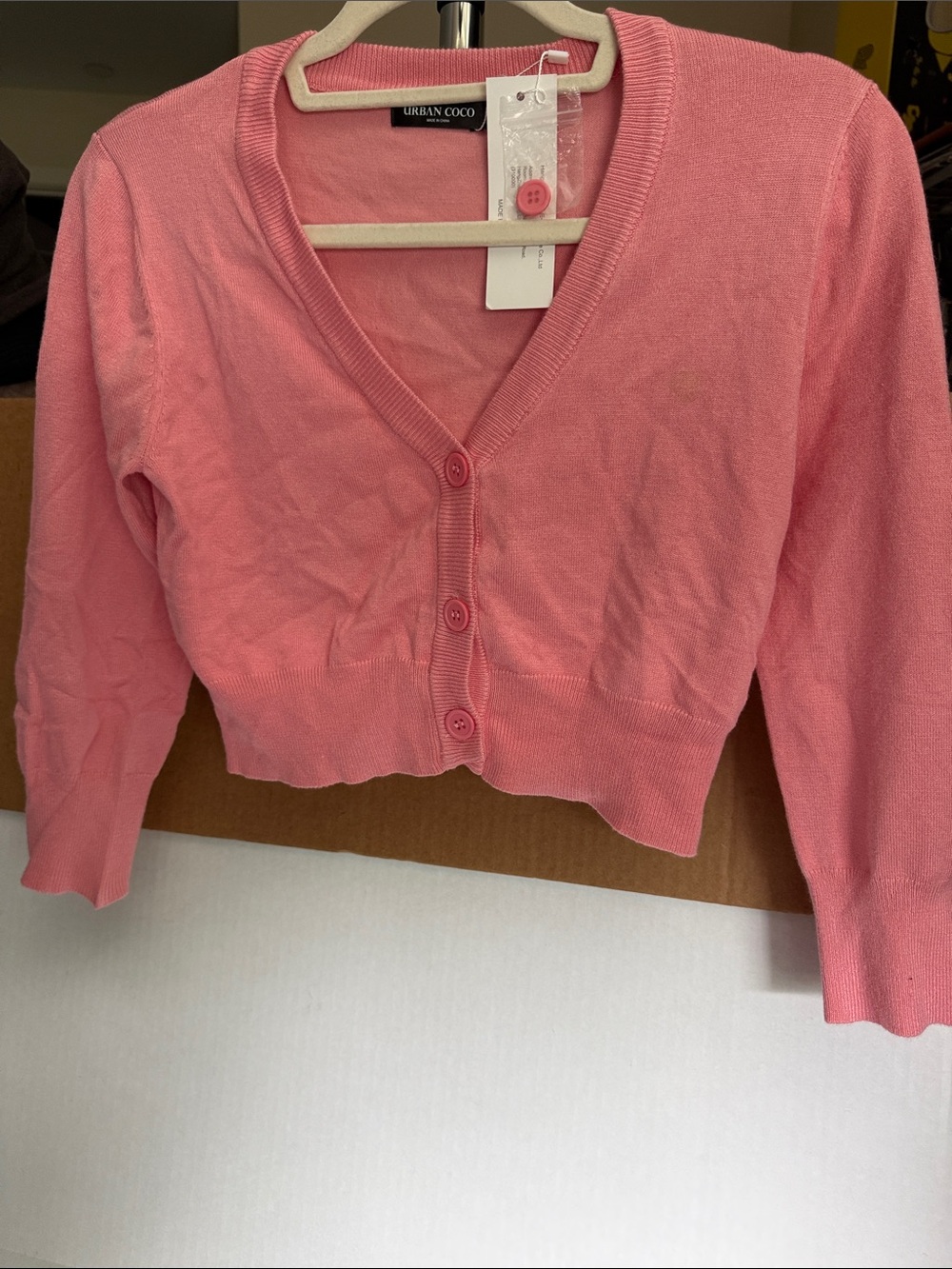 Urban Coco Pink Cropped V-Neck Button Cardigan